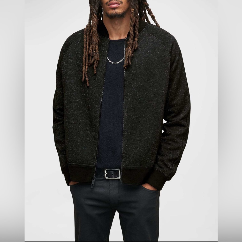 John Varvatos Luxury Textured Bomber Jacket Full Zip black Large